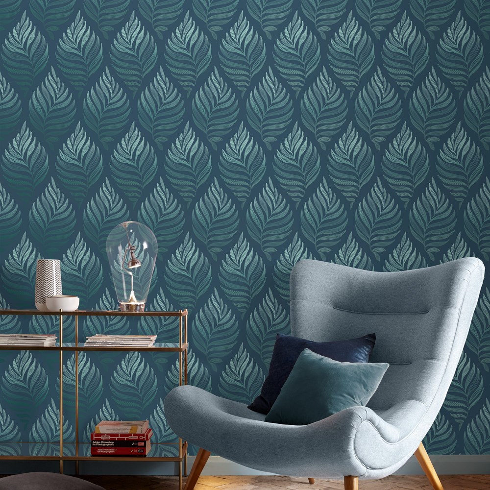 Botanica Teal Wallpaper 105452 by Graham & Brown in Blue Green